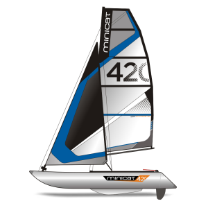 minicat 420 inflatable sailboat evoque blue